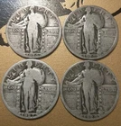 Lot of 4 Standing Liberty Quarters 1926 1926 1927 1929 90% Silver