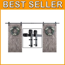12ft Double Barn Door Hardware Kit - Smooth & Quiet - Black