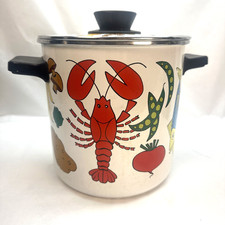 Lobster Pot Vintage 70s San Ignacio Metal Enamel Seafood Corn Cob Boil Veggies