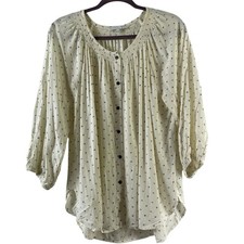 The Nines by HATCH  Print Button Front Smocked Peasant Maternity Ivory Blouse L