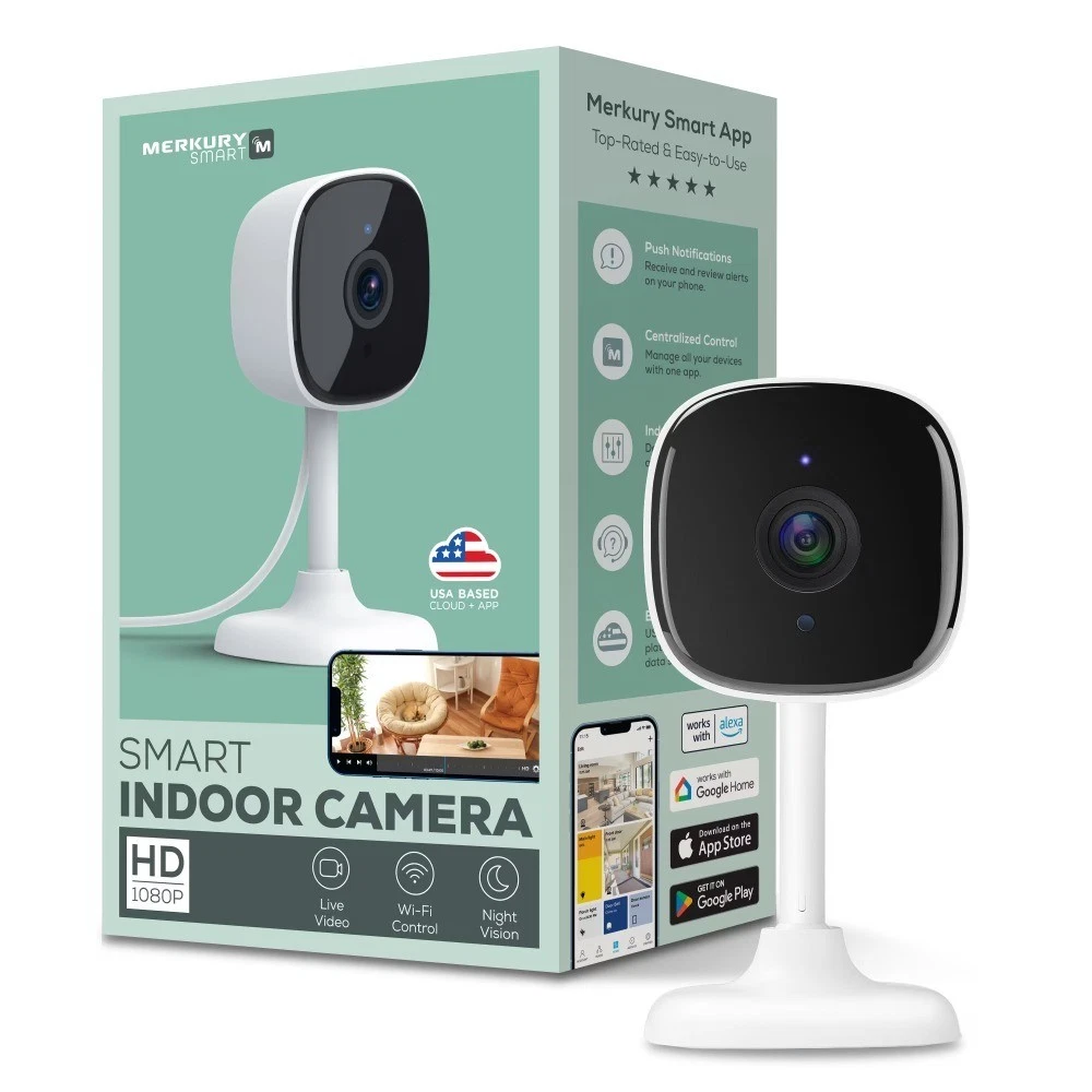 1080p Indoor Wi-Fi Security Camera with Night Vision, White 1-Pack