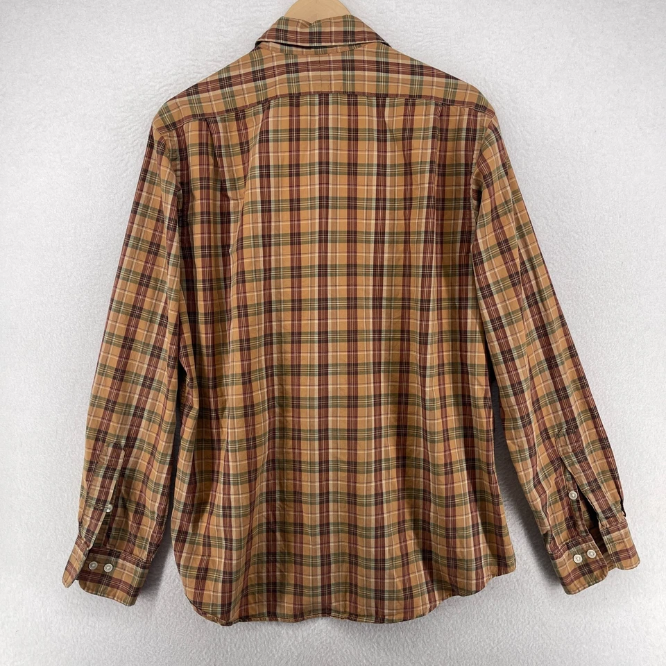 Camisa Polo Ralph Lauren Para Hombres 16.5 L Vestido Estate Ajuste Personalizado A Cuadros De Colección Marrón Foto 3 de 4