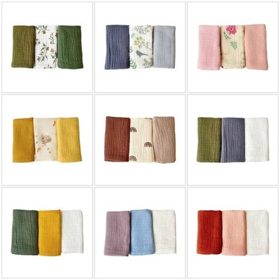 3Pcs Multipurpose Facecloth Baby Square Towel Soft Bath Towel 4-Layer