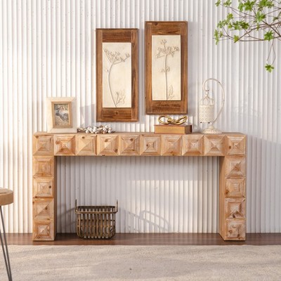 Solid Wood Rustic Console Table 3D Geometric Entryway Sofa Table