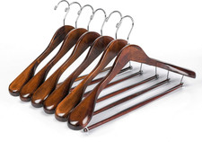 Luxury Wide Shoulder Wooden Hangers 6 Pack, with Locking Bar, Smooth Retro Fi...