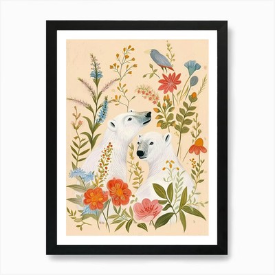 Folksy Floral Tier Zeichnung Polar gerahmt Wandbild Poster Leinwanddruck Bild