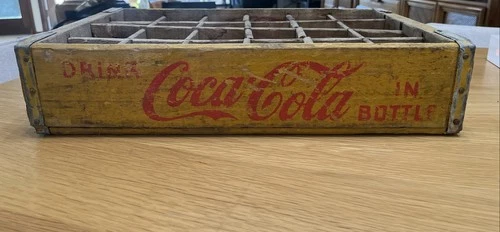 Coca-Cola Yellow Wood Crate 24 Bottle Original Vintage Good Shape