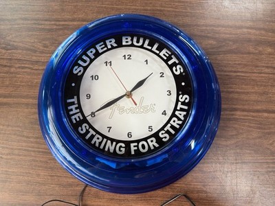 Vintage Fender Stratocaster Super Bullets Guitar Strings Neon Advertising Clock