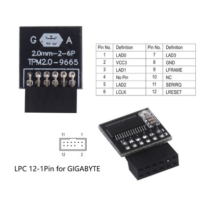 TPM2.0 Sicherheitsmodul LPC 12-Pin 12-1Pin für GIGABYTE GC-TPM20 Plattform