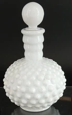 Vintage Anchor Hocking Hobnail Milk Glass Perfume Bottle With Corked Lid