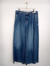 Per Una Women's Wide High Rise Pleated Jean Size 14 REG Indigo Slash Pockets NEW