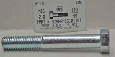 M16-2.00X110MM HEX HEAD CAP SCREWS GRADE 10.9 STEEL ZINC PLATED (2)