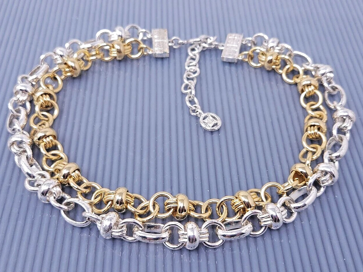 Collana Vintage GIVENCHY Grossa Tono Oro e Argento Doppia Fila Catena 18"