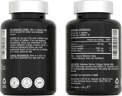 Marine Collagen Supplement 2400mg - 120 Tablets with Hyaluronic Acid & Vitamin C - Picture 5 of 9