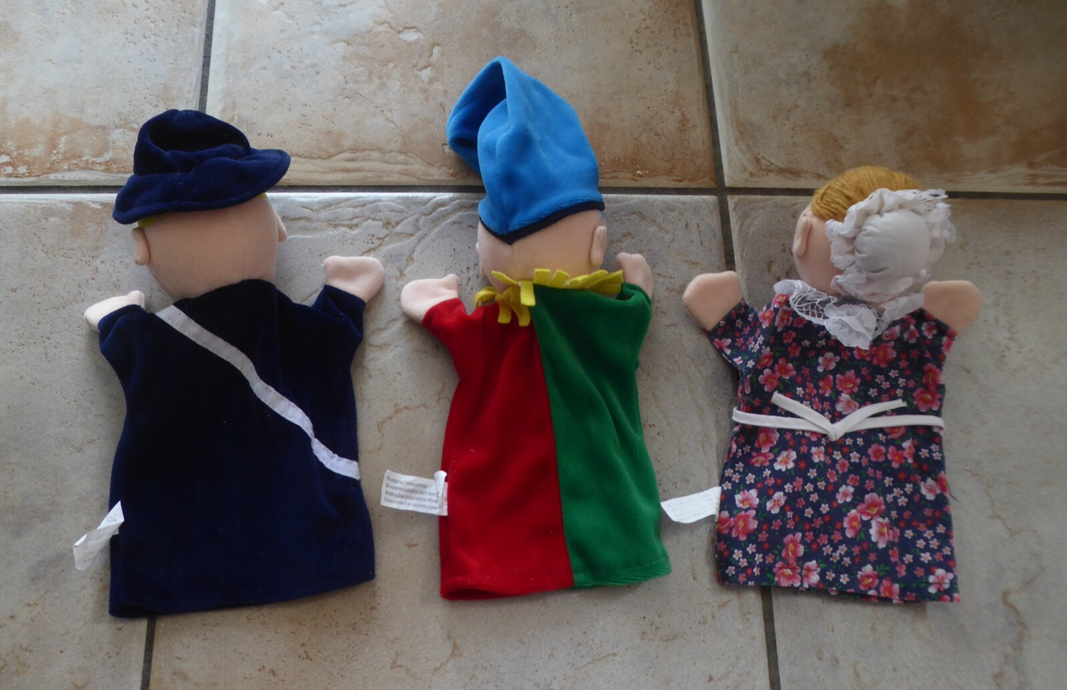 Vintage German Set of 3 Kasperle Kasper Plush Hand Puppets - TCM