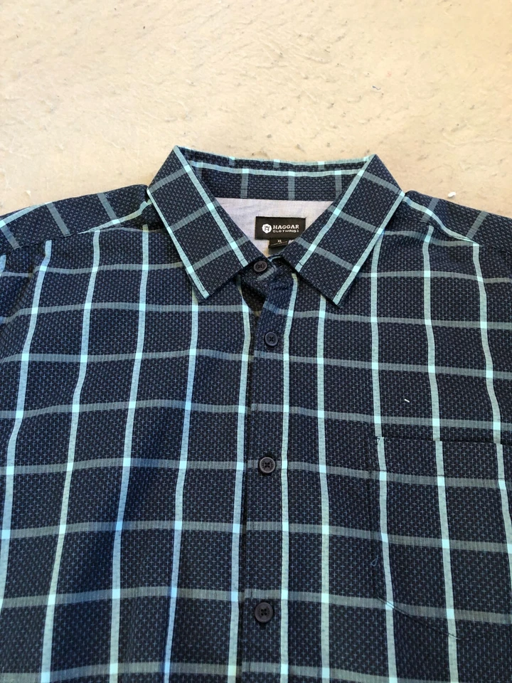 Рубашка мужская Haggar очень большая с длинным рукавом синяя клетчатая топ с воротником на пуговицах - Изображение 2 из 4