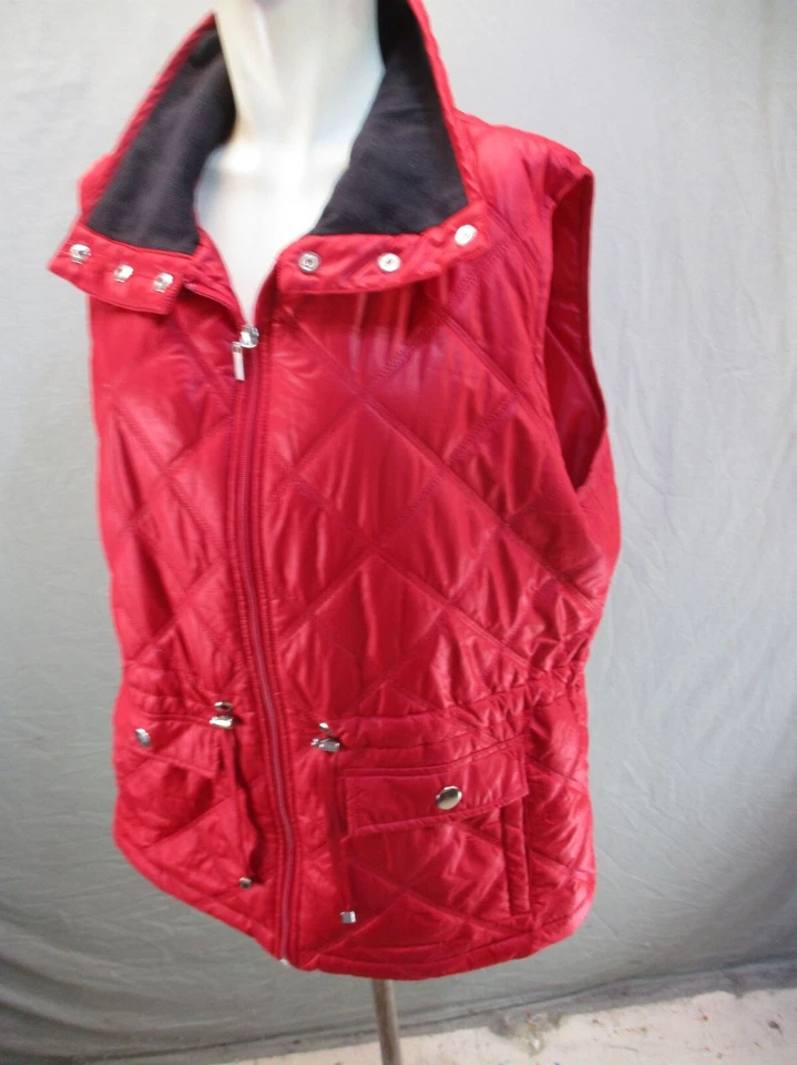 Style&Co Size XL Womens Red Full Zip Stand Collar Snap Pocket Quilted Vest 1Bl5 - Image 3 of 4