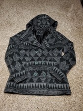 Hurley Pea Coat Small Womens Black Southwest Aztec Hooded Double Breasted