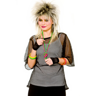 Adult Ladies Funky Festival Neon 80's Mesh Top Fishnet