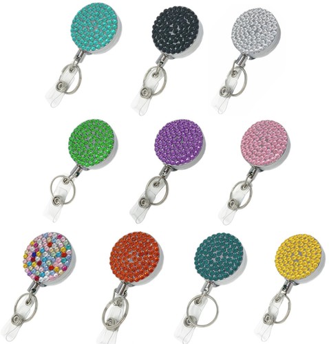 Bling Heavy Metal Retractable Badge Reel Holder Steel Cord Belt Clip + key ring - 第 1/41 張圖片