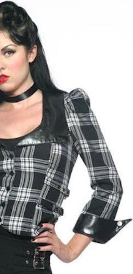 Jaqueta xadrez preta branca retrô Lip Service estudante gótica Lolita Punk XS - Imagem 2 de 4