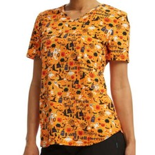 Womens Halloween Scrub Top Shirt S M L XL Plus Size 2X 3X Black Cat Pumpkin