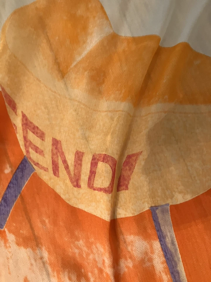 FENDI Bufanda Sillas de Seda Naranja Rosa 60x15 Foto 3 de 4