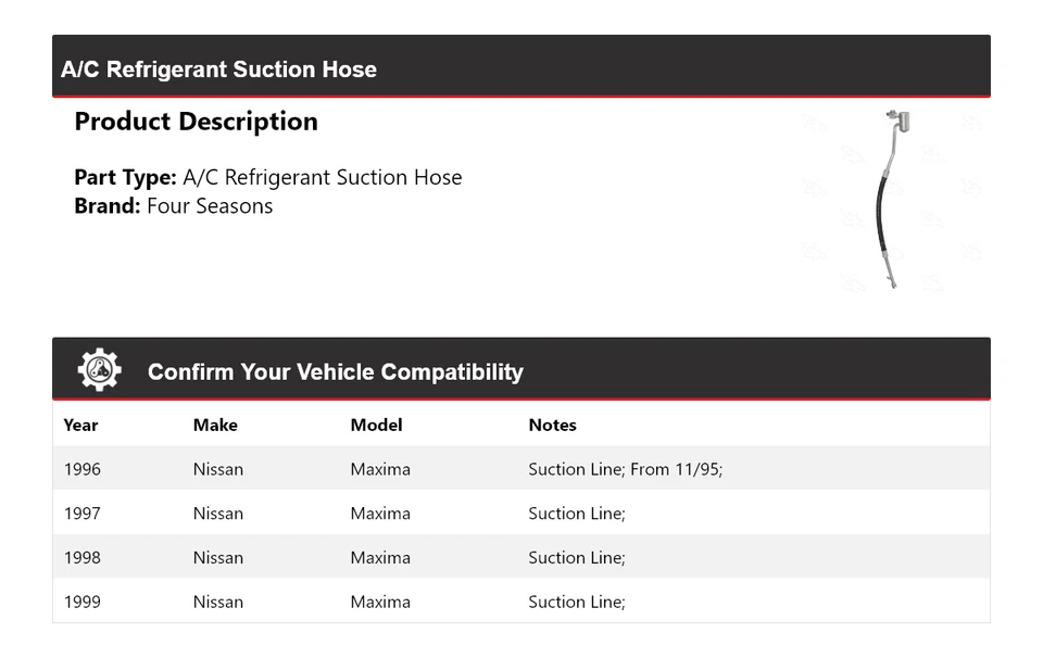Manguera de succión de refrigerante aire acondicionado Nissan Máxima 1996-1999 4 estaciones 1997 1998 Foto 2 de 4