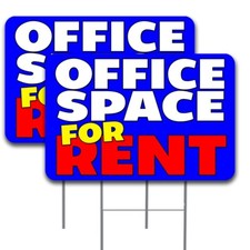 OFFICE SPACE FOR RENT 2 Pack Double-Sided Yard Signs 16" x 24" with Metal Stakes