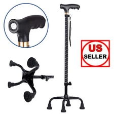 Led Quad Cane 4-Prong Base Adjustable Walking Cane Mobility Aid for Men & Women