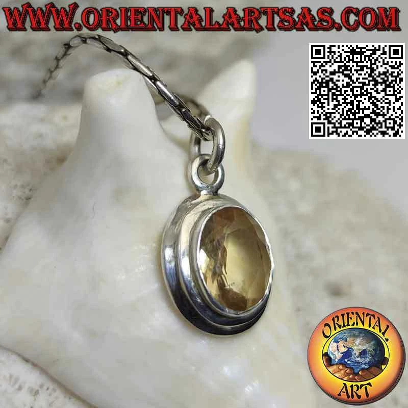 Ciondolo in argento 925‰ topazio giallo naturale ovale su montatura semplice a b - Immagine 4 di 4