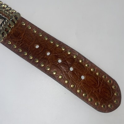 NANNI Italy Brown Leather Silver Gold Stud Belt Croc Boho Stud Size 85/34 s-l400.jpg main image 3