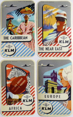 lot 4 KLM Airline Labels MINT Stickers 1940's - 1960's Authentic Museum ...