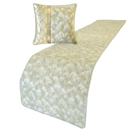 Ivory Jacquard King Bed Runner, Patchwork Jacquard Foil - Spinzar - Picture 4 of 5