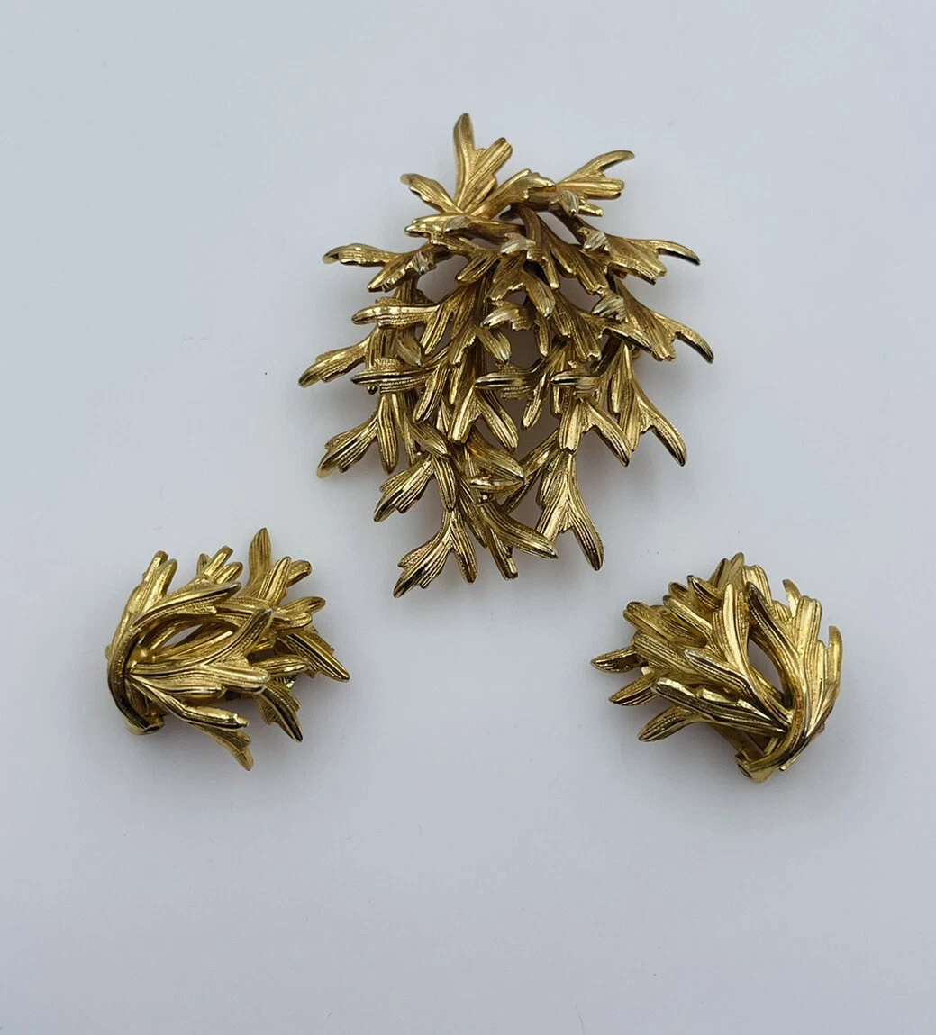 Ensemble épingles et boucles d'oreilles Dior vintage plaqué or Henckel & Grosse Allemagne 1964