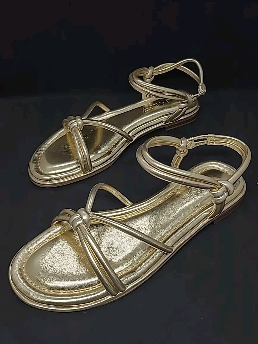 NEW Crew Knotted Tubular Ankle Strap Sandals Light Gold Size