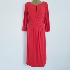 NEW ANN HARVEY Size 14-20 Beaded Embellished Coral Red Keyhole Drape Dress