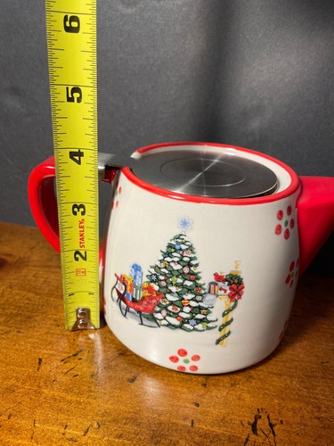 Temp-tations Ceramic Red Floral Lace 18 Oz. Tea Pot with Strainer - Picture 5 of 6