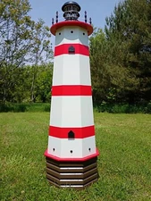 Lighthouse well pump cover solar decorative outdoor - 4 ft tall - Stripes