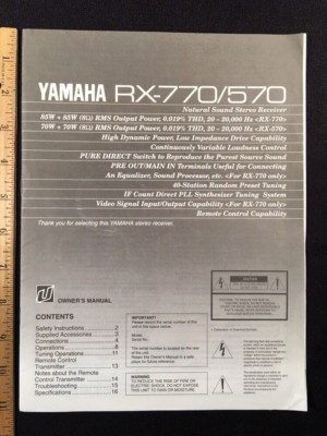 Yamaha RX-770 & RX-570 Stereo Receiver Original Owners Manual rx770 rx570 