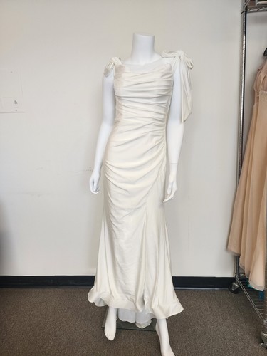 Cinderella Divine CD944WC Long Stretch Satin Gown Off The Shoulder Tie Sleeve