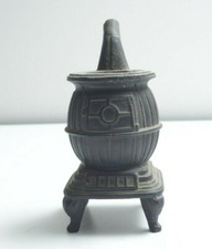 Vintage Miniature Cast Iron Black Pot Belly Stove Toy 5.5"