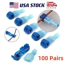 200X Quick Disconnect 16-14AWG T-Taps Wire Crimp Connectors Nylon Blue Terminals