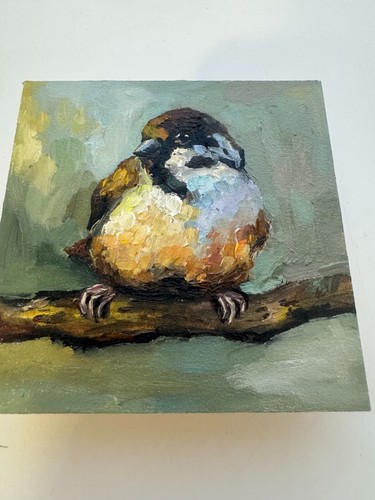 Original Art Sparrow Painting Bird Oil Painting Sparrow Bird Small Artwork - Picture 9 of 14