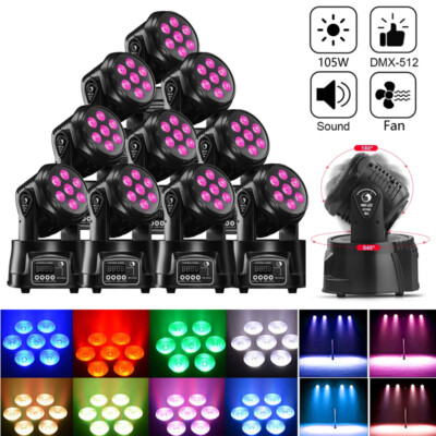 10X 105W 7 LED RGBW Beam DJ DMX512 Disco Party Moving Head Light Stage Lighting
