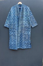 Azrak Print Women Kantha jacket Japanese kimono style blue Floral kantha robe