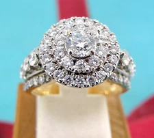 BLISS 14kt Gold 1.25 ctw Diamonds Round Cut Double Halo Engagement Ring Size 7