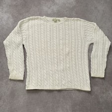 Vintage Womens Eddie Bauer Knit Sweater Size S White Cable Thick Cotton