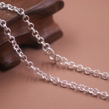 Real 999 Fine Silver 3.5mm Rolo Link Chain Necklace 45cm L M Clasp    999