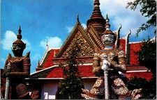 Bangkok Thailan Temple Of Dawn Statue Of Giants Chrome Cancel WOB Postcard